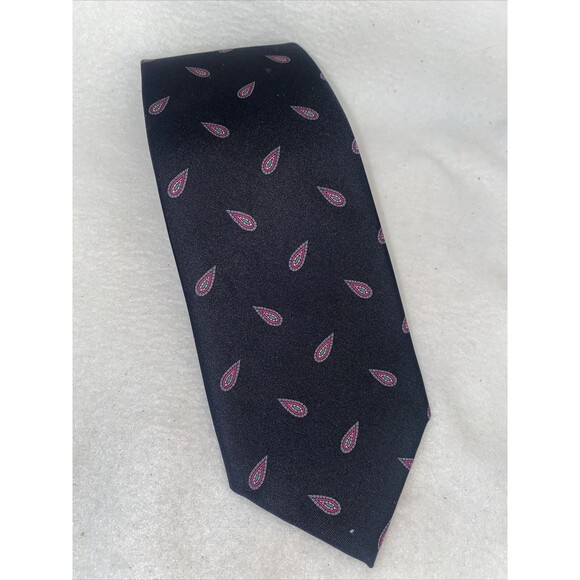 ROBERT TALBOT MEN TIE Paisley Black silk handprinted italy Floral Made USA - Picture 1 of 5